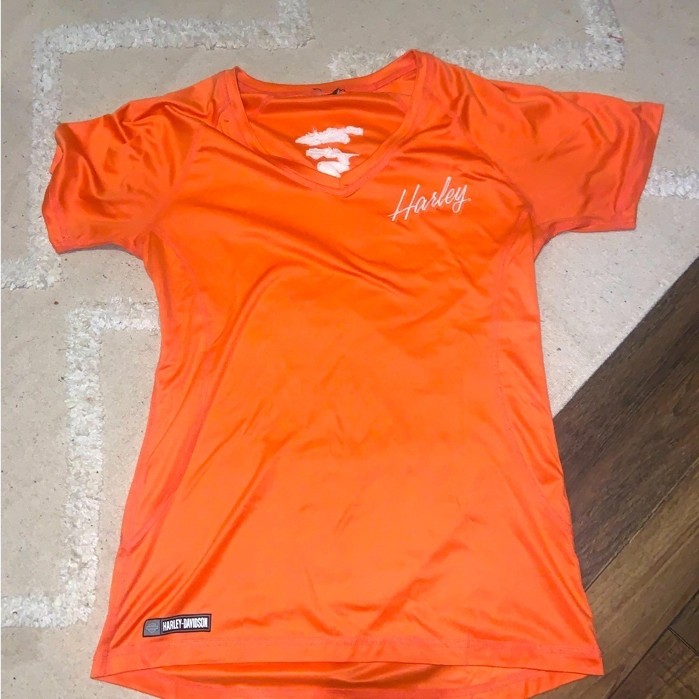 Y2k vintage Harley Davidson Asheville orange v neck tee shirt M casual limited